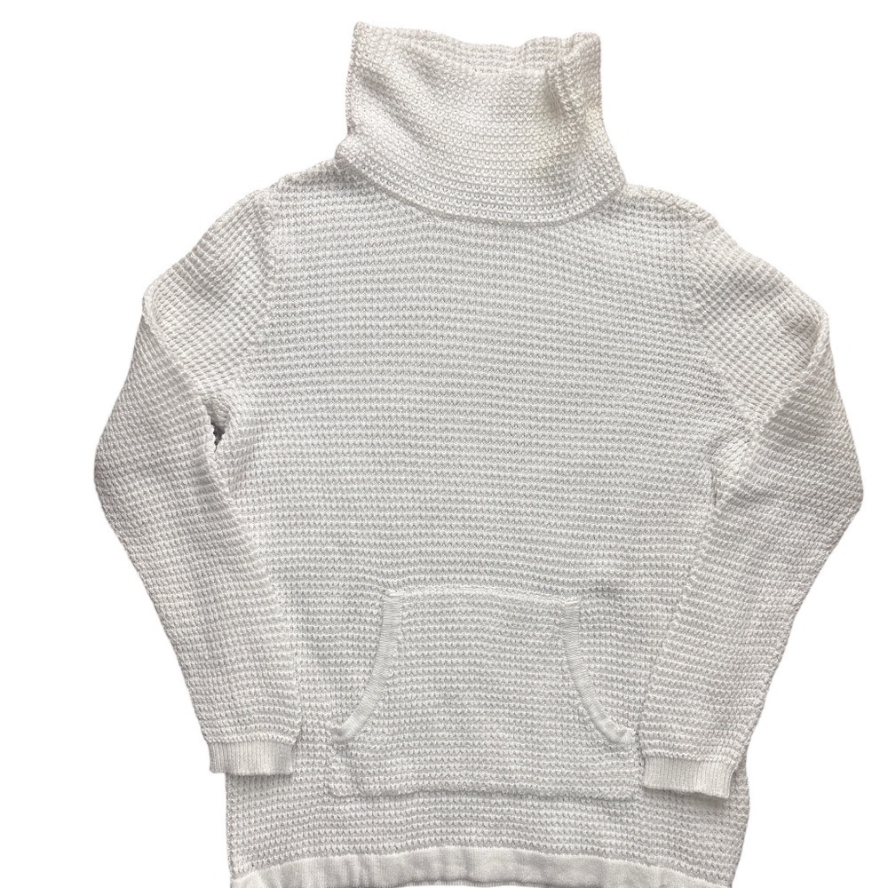 Tribal Waffle Turtleneck with Kangaroo Pocket - Small - White